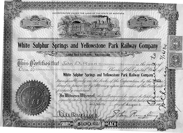 The stock certificate for John's grand railroad
