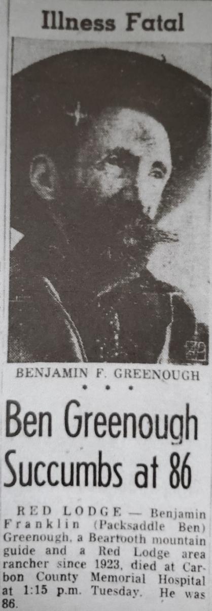 Benjamin Greenough Obituary - Courtesy of the Billings Gazette