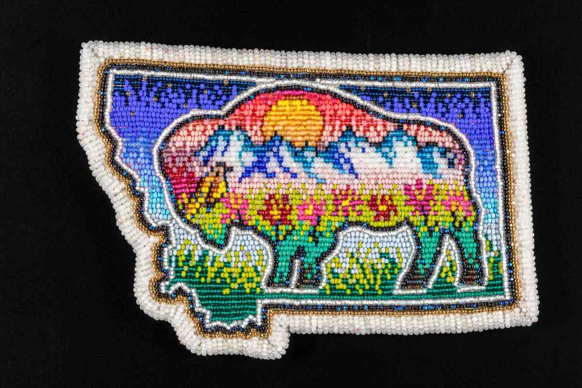 Beaded artwork by Karis Jackson (Apsáalooke/Arikara/Hidatsa) of Browning, Montana's contribution to the America 250 Semiquincentennial Time Capsule. Courtesy Montana Historical Society.