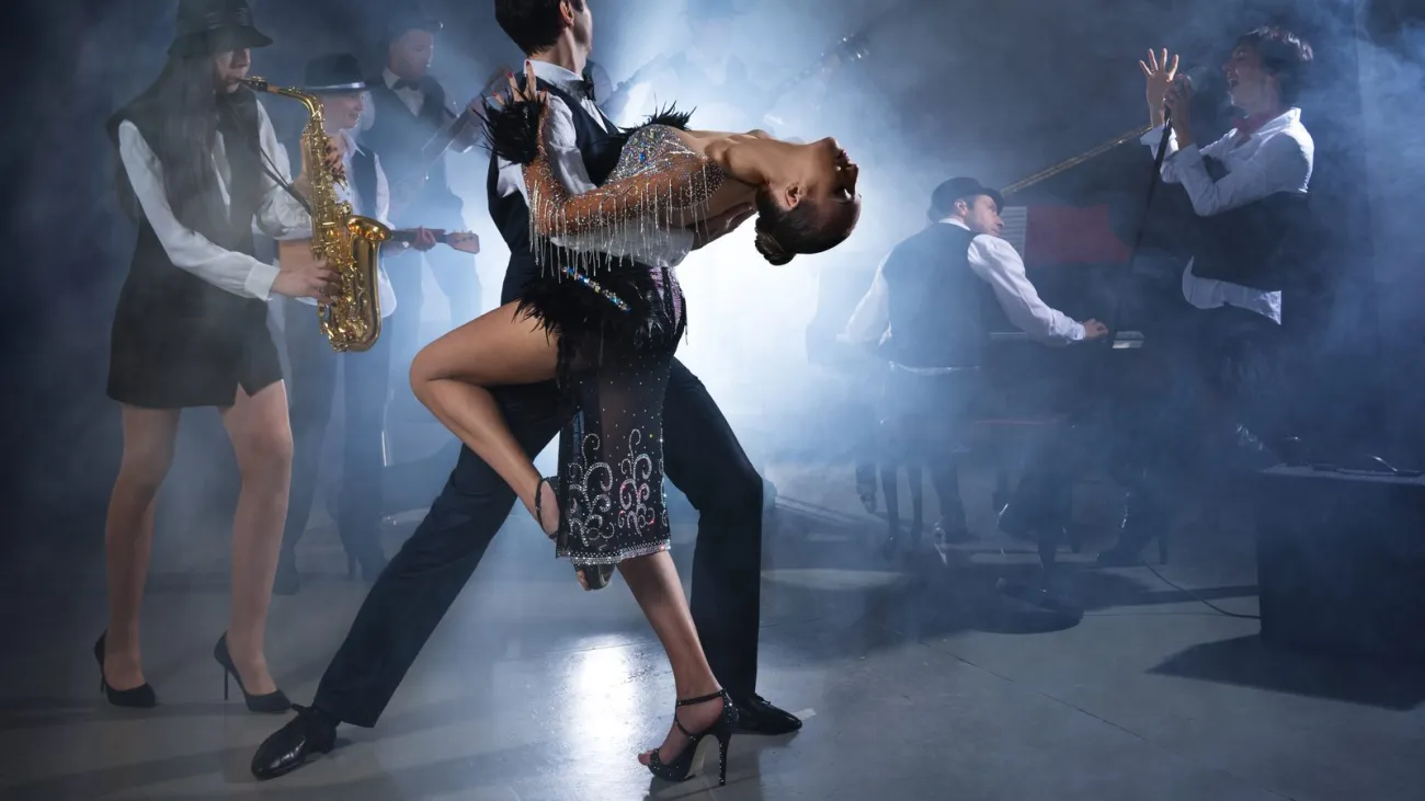 Couple dancing to a live band