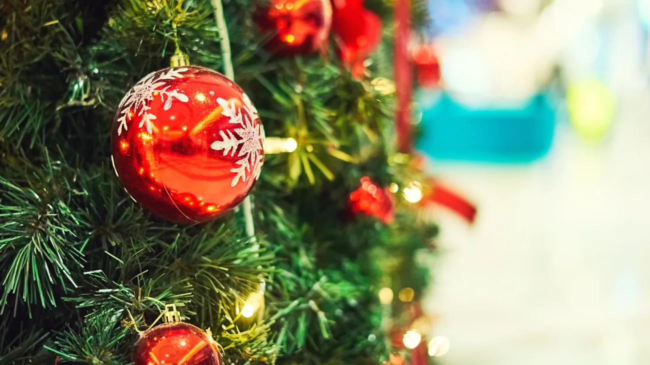 Big bright Christmas tree with colorful lights