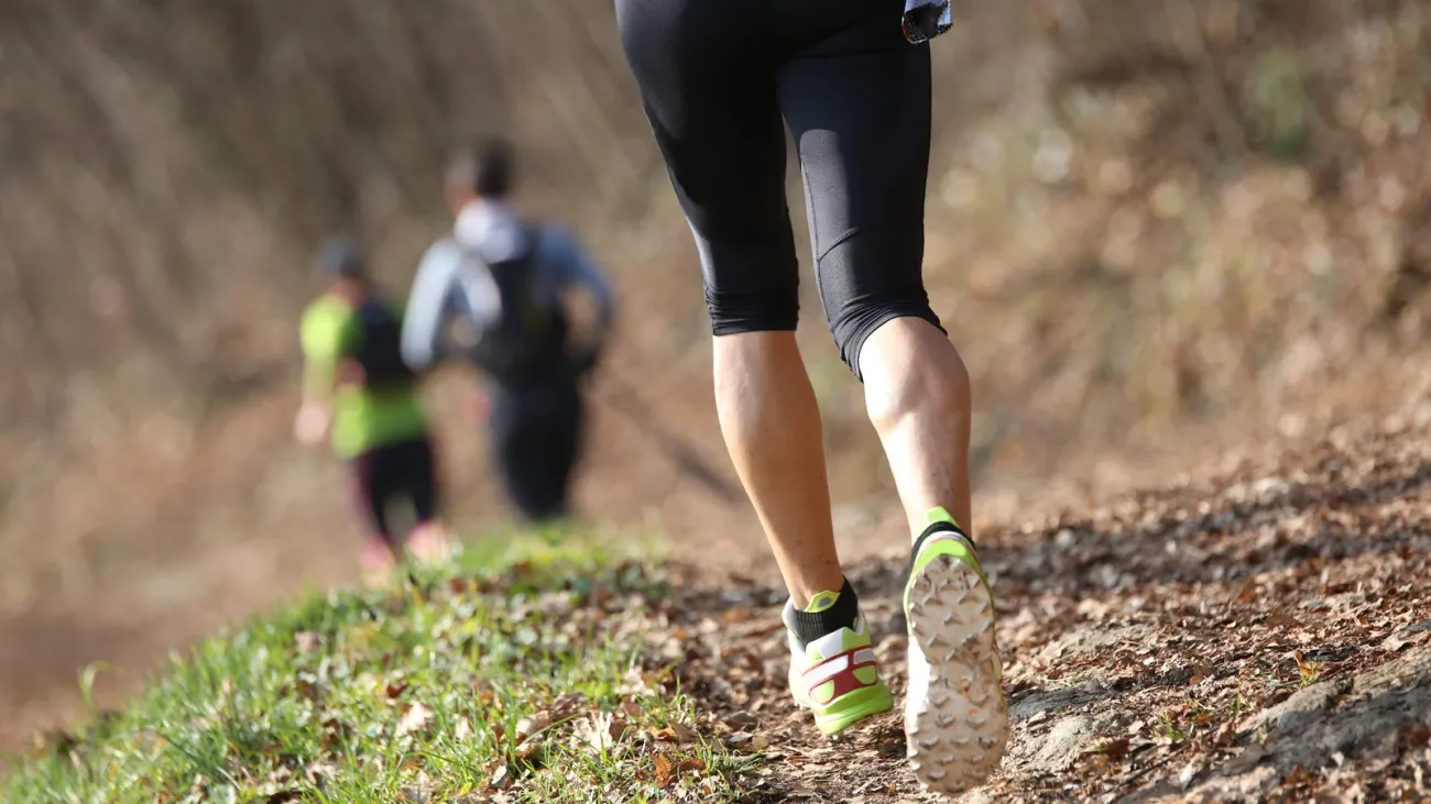 Runner on a mountain trail during a trail race
