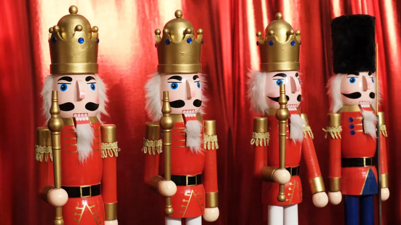 Wooden nutcracker soldiers in red uniforms