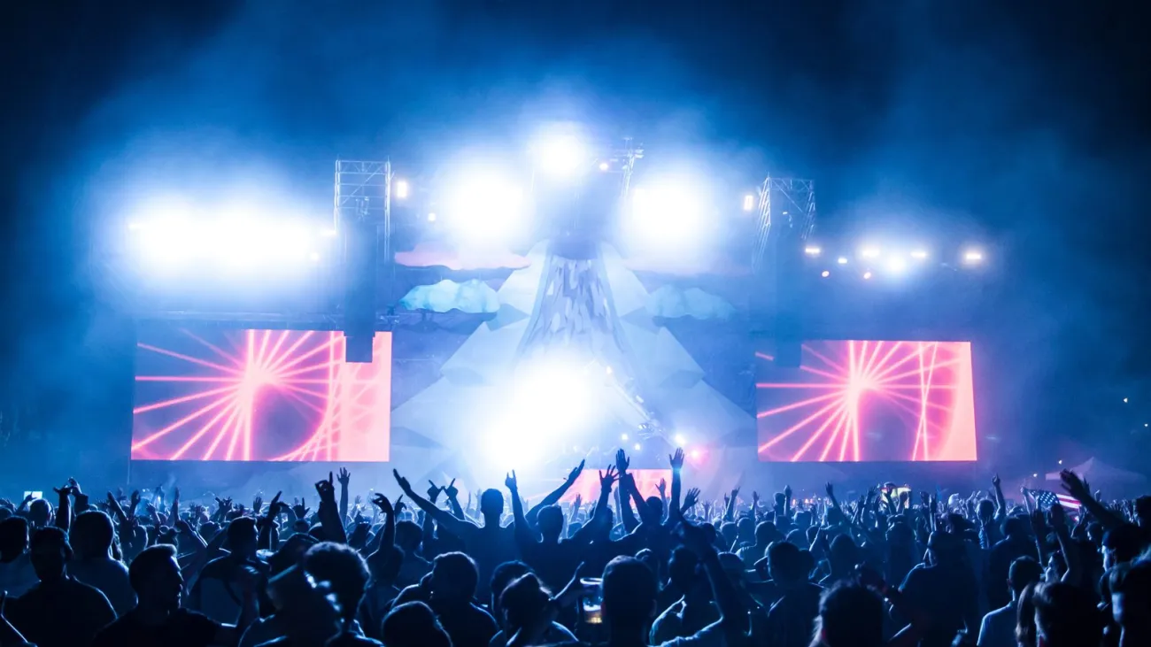 Crowd dancing at an electronic music show