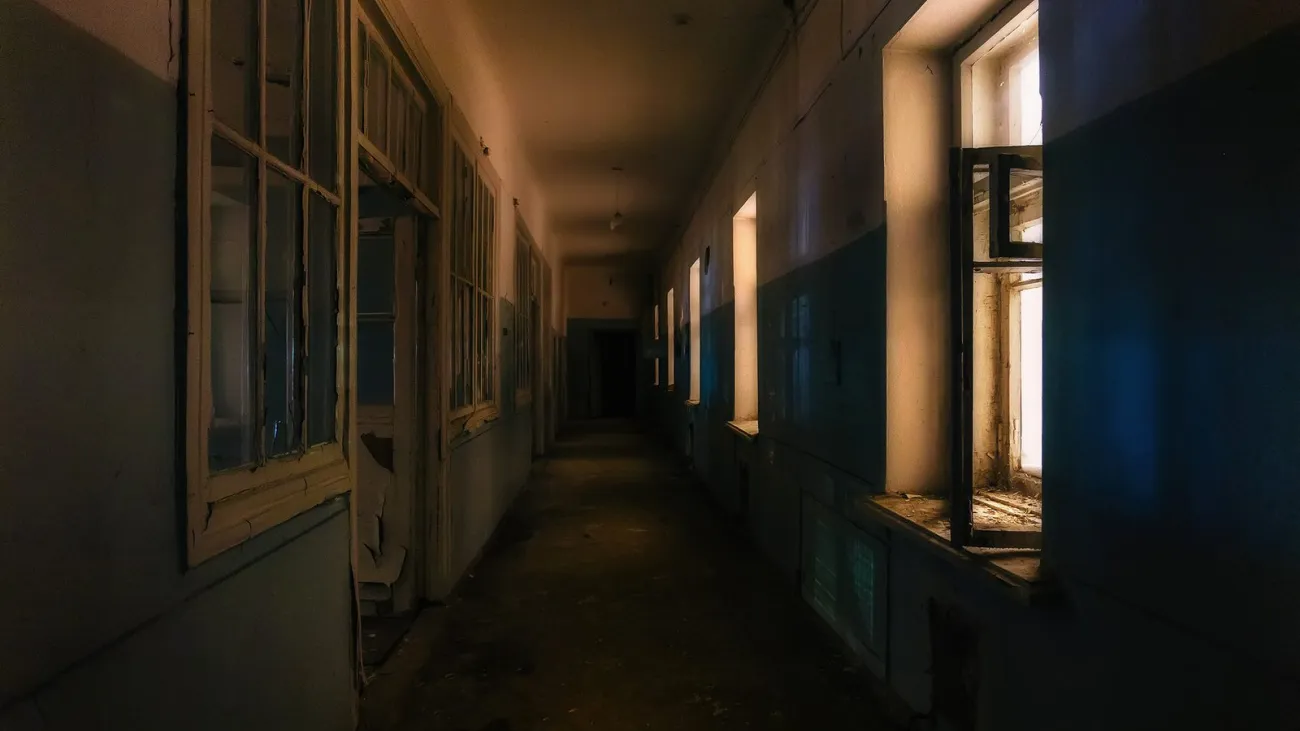 Dark creepy hospital corridor at night