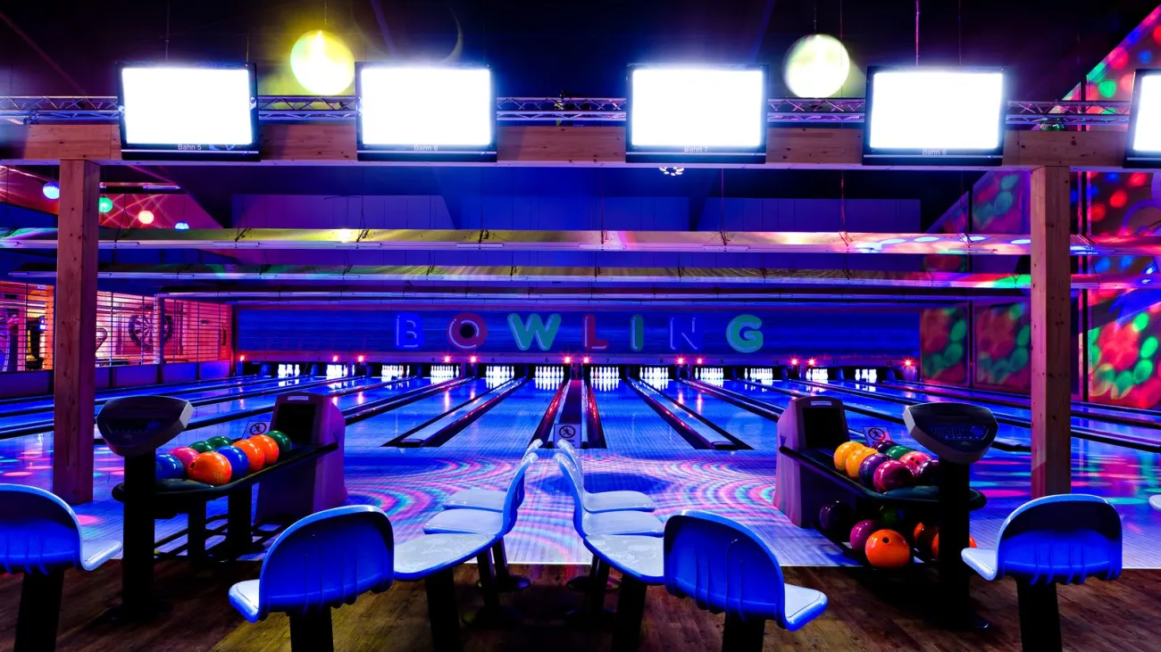 Neon cosmic bowling alley