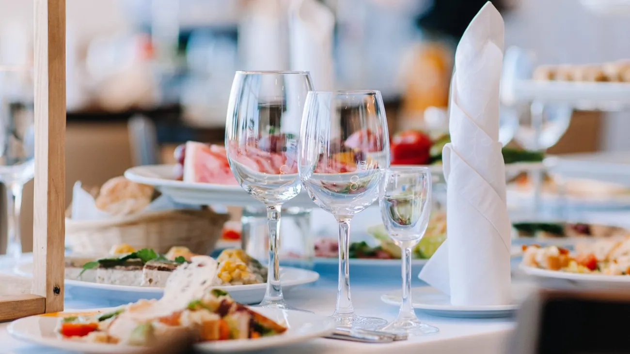 Glasses of champagne at the gala buffet