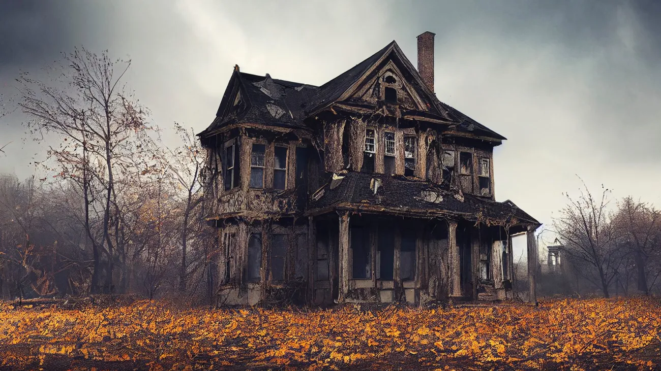Haunted house, old worn-down abandoned home, creepy and spooky