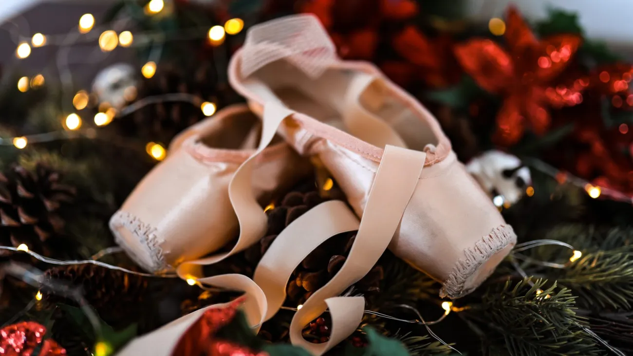 Ballet pointe shoes with Christmas decorations