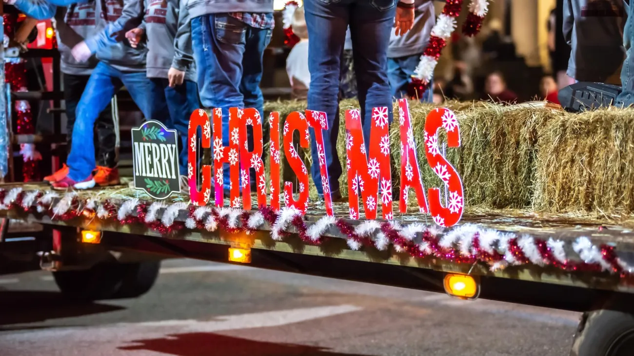 Small town Christmas parade on Main Street