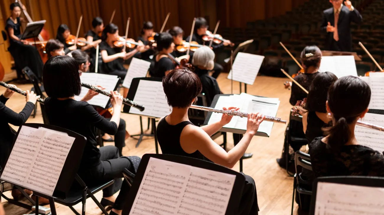 An orchestra performing on stage