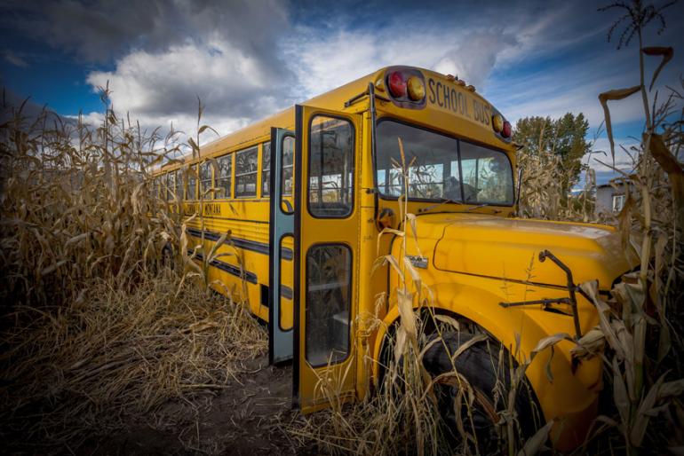 Bus on the grounds of the Field of Screams