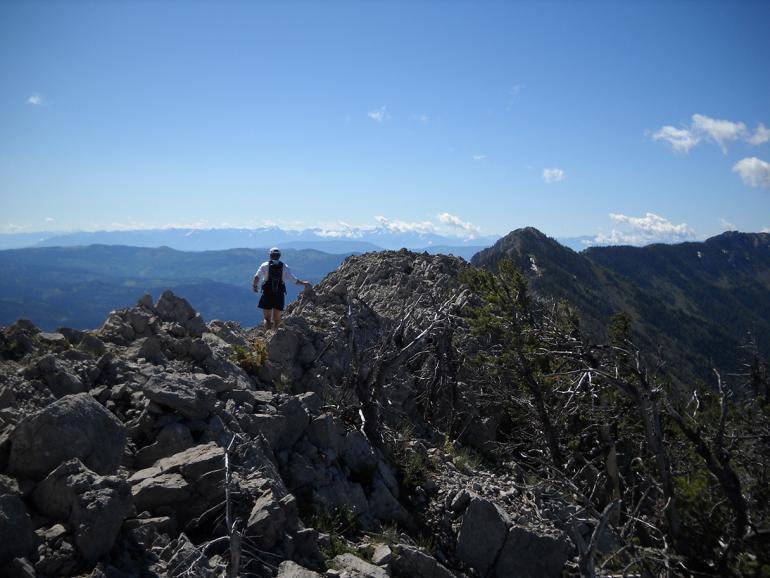 Hiking along a rough ridgeline coming up out of Ross Pass in the Bridgers