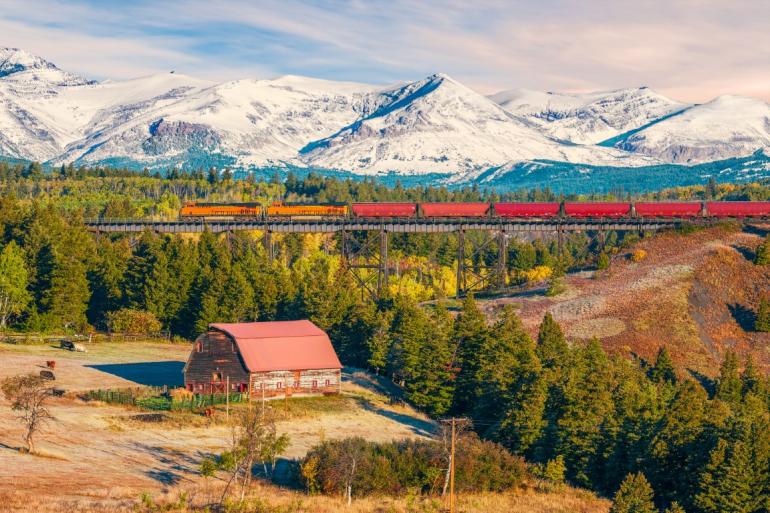 Train and autumnal scene, Montana
