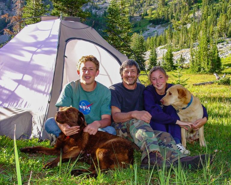 Family backpacking with dogs