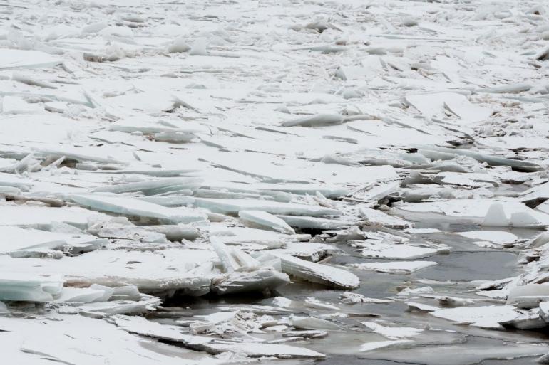 Ice jam on the river