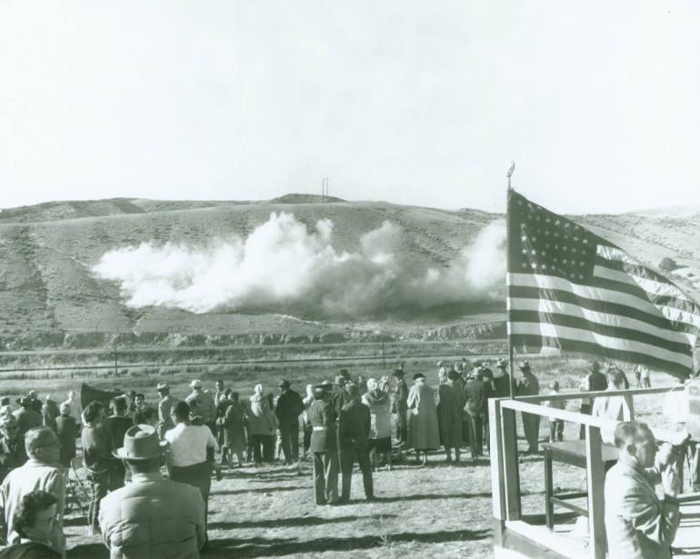 First explosion at the Clark Canyon Dam