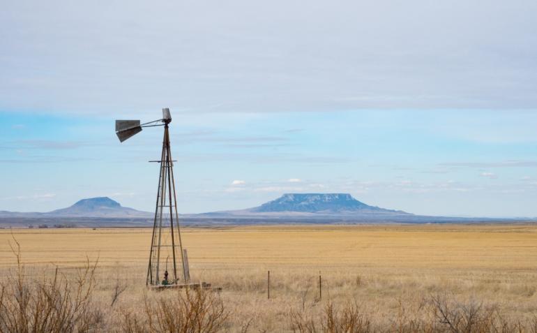 Square Butte with a bladeless windmill