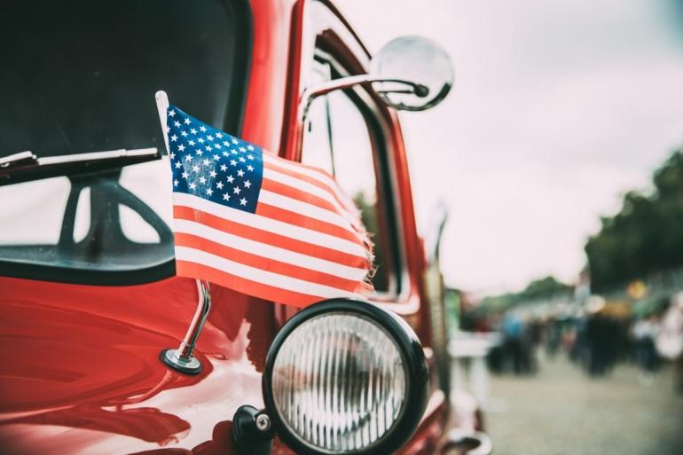 Truck with flag