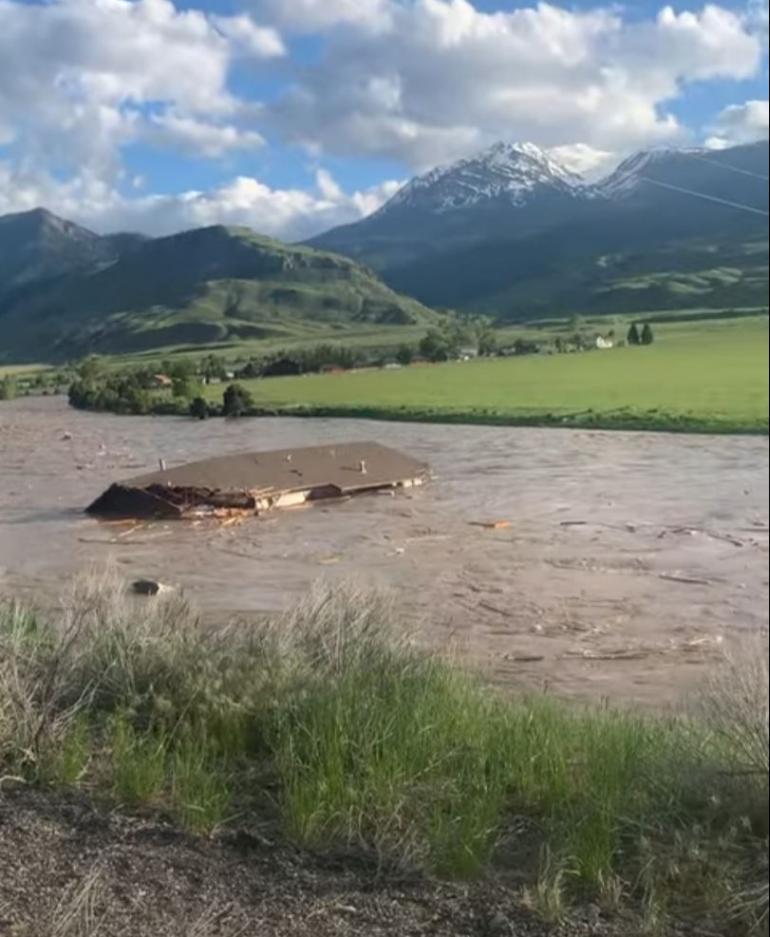 Home Floats Down the Yellowstone River