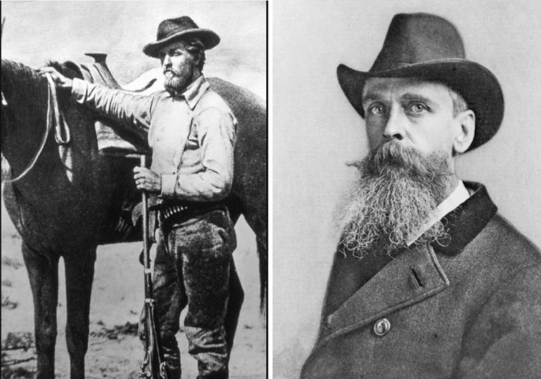 Portraits of William Jackson (L) [Yellowstone’s Photo Collection, NPS] and Thomas Moran (ca 1890) [Wikipedia].