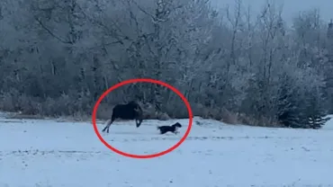 Moose chasing dog