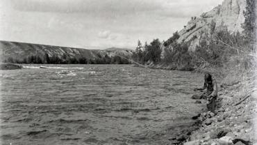 Native man fishing in the Pend d' Oreille River