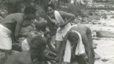Italian detainees bathing, Fort Missoula