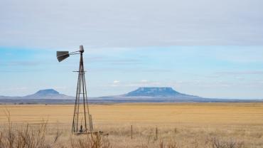 Square Butte with a bladeless windmill