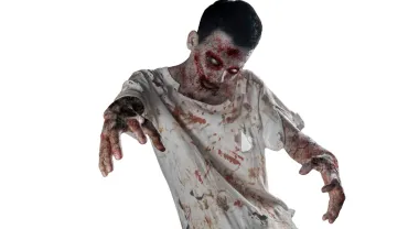 Man in zombie makeup with a bloody mouth