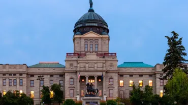 The Montana State Capitol in Helena after sunset