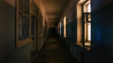 Dark creepy hospital corridor at night