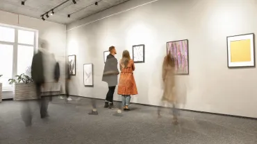 Crowd of visitors at an art gallery exhibition
