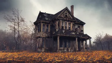 Haunted house, old worn-down abandoned home, creepy and spooky