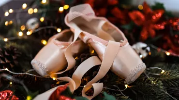 Ballet pointe shoes with Christmas decorations