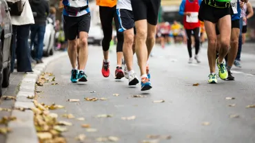 Runners' feet during a road race