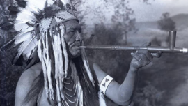 Flathead Chief Smoking Pipe in Headdress