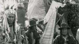 Blackfeet Men in Sun Dance Lodge