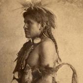 Studio portrait of a young unidentified Crow Indian man circa 1880-1890 (thumbnail)