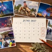 Photo prints of Montana fireworks, a rodeo, a county fair, a concert and a farmers market around a June 2027 calendar